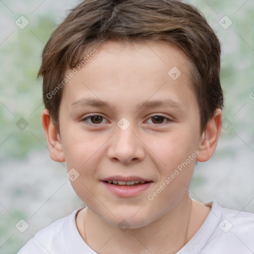 Joyful white child male with short  brown hair and brown eyes