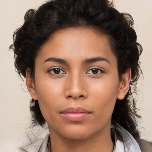 Neutral asian young-adult female with medium  brown hair and brown eyes