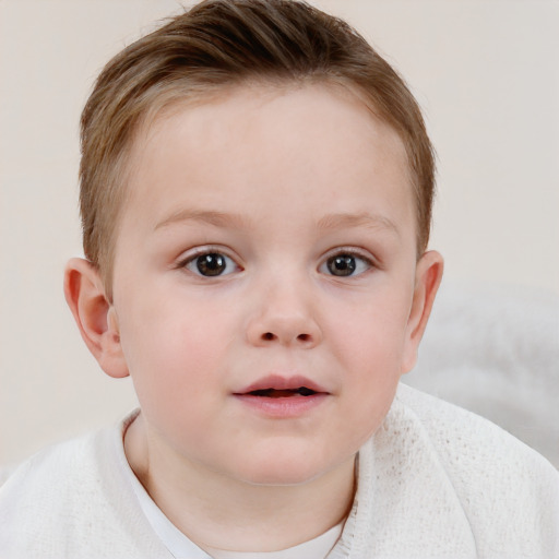 Neutral white child female with short  brown hair and blue eyes