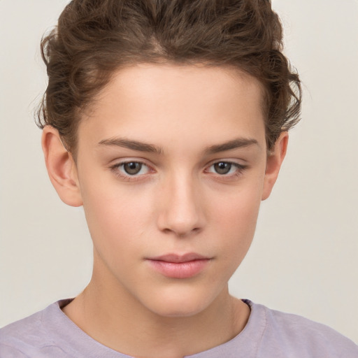 Neutral white child female with short  brown hair and brown eyes