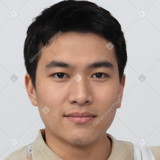 Neutral asian young-adult male with short  black hair and brown eyes