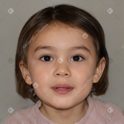 Neutral white child female with medium  brown hair and brown eyes