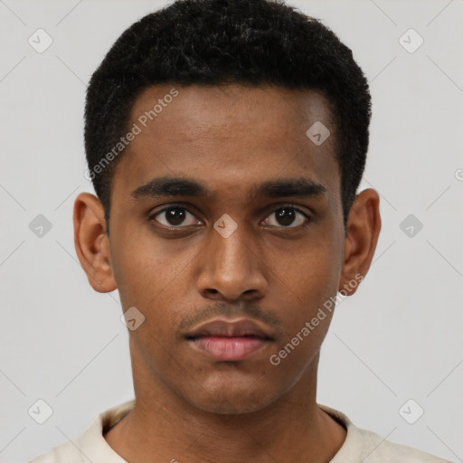 Neutral black young-adult male with short  brown hair and brown eyes