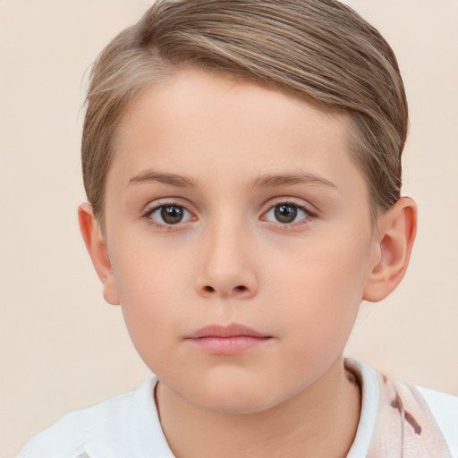 Neutral white child female with short  brown hair and brown eyes