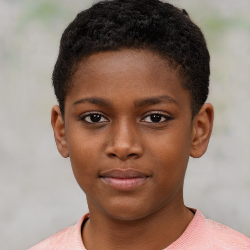 Neutral black child female with short  brown hair and brown eyes
