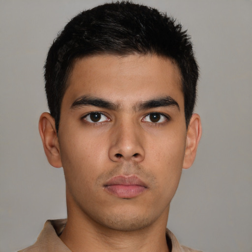 Neutral asian young-adult male with short  brown hair and brown eyes