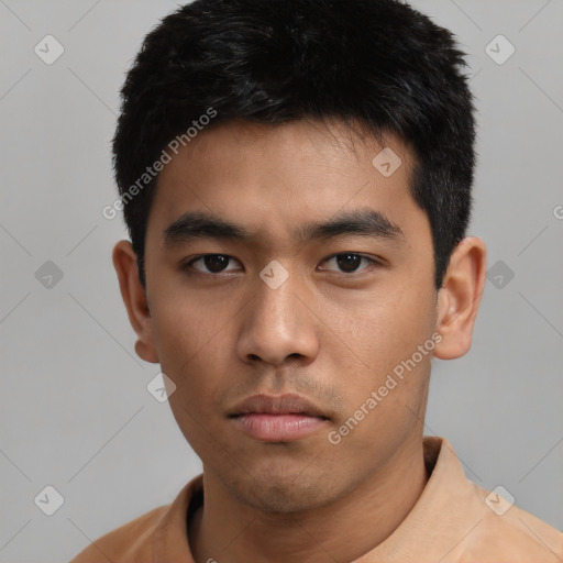 Neutral asian young-adult male with short  black hair and brown eyes