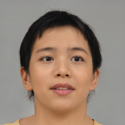 Neutral asian young-adult female with short  brown hair and brown eyes