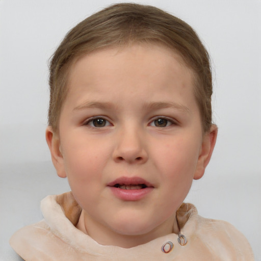 Neutral white child female with short  brown hair and brown eyes