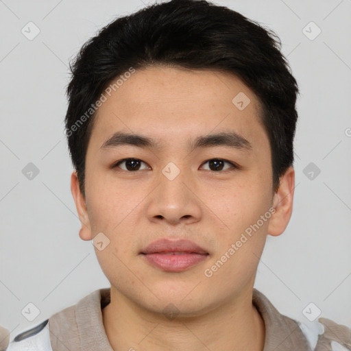 Neutral asian young-adult male with short  black hair and brown eyes