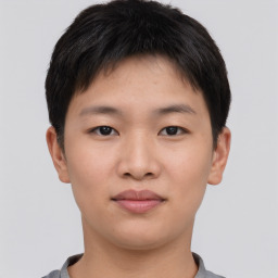 Neutral asian young-adult male with short  brown hair and brown eyes