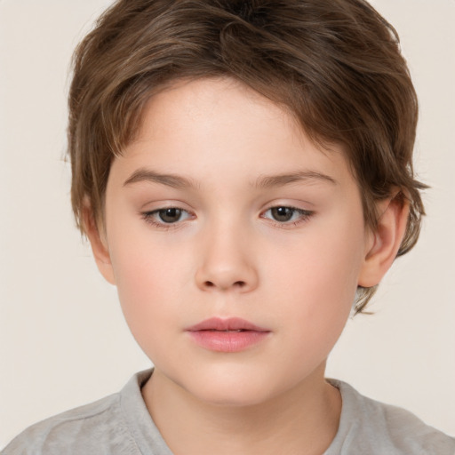 Neutral white child female with short  brown hair and brown eyes