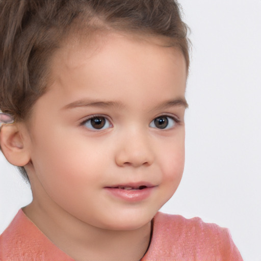 Neutral white child female with short  brown hair and brown eyes