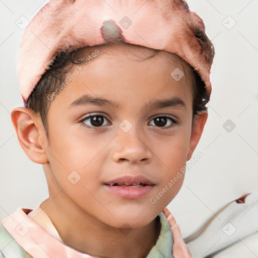 Joyful white child male with short  brown hair and brown eyes