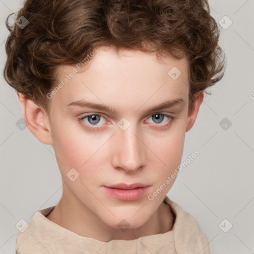 Neutral white child male with short  brown hair and grey eyes