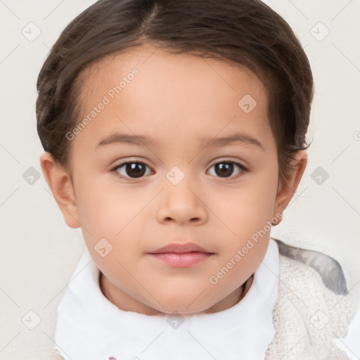 Neutral white child female with short  brown hair and brown eyes