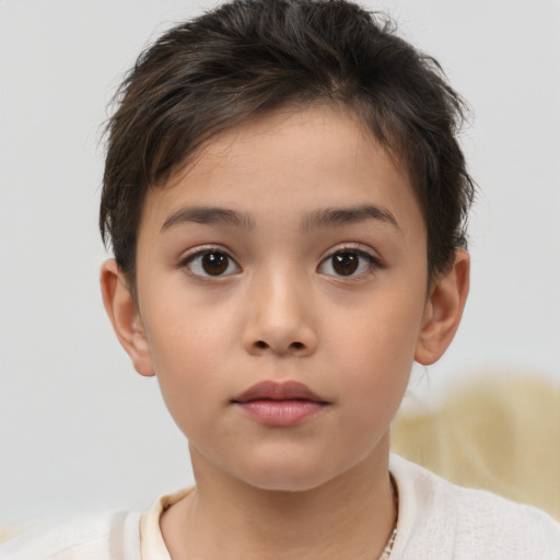 Neutral white child female with short  brown hair and brown eyes