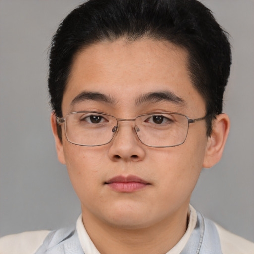 Neutral asian young-adult male with short  brown hair and brown eyes
