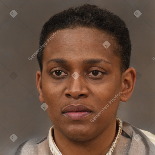 Neutral latino young-adult female with short  brown hair and brown eyes