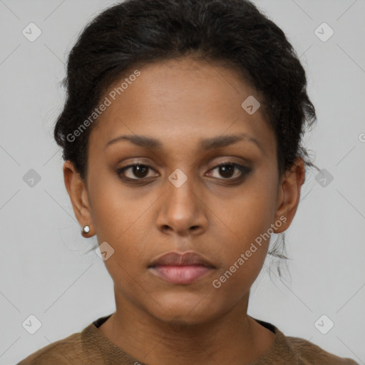 Neutral black young-adult female with short  brown hair and brown eyes