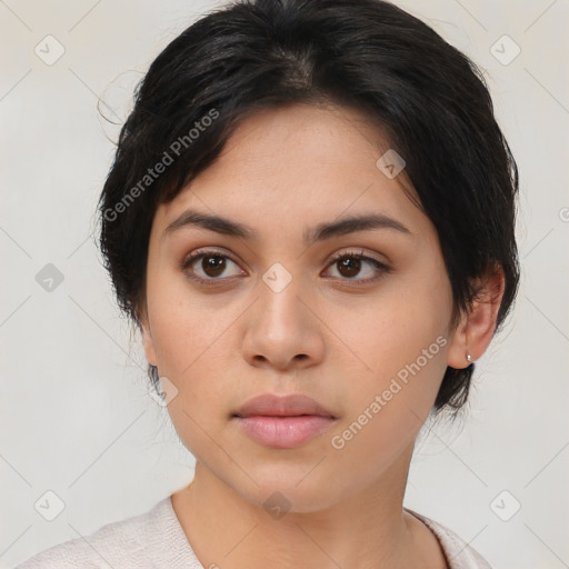 Neutral asian young-adult female with medium  black hair and brown eyes