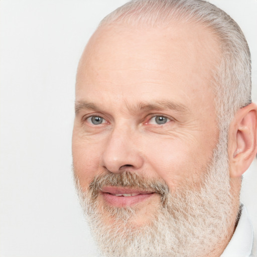 Joyful white middle-aged male with short  brown hair and brown eyes