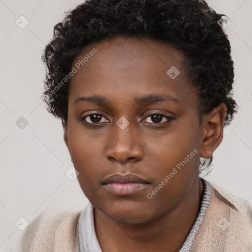 Neutral black young-adult female with short  brown hair and brown eyes