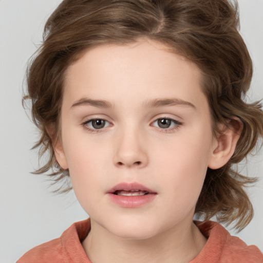 Neutral white child female with medium  brown hair and brown eyes