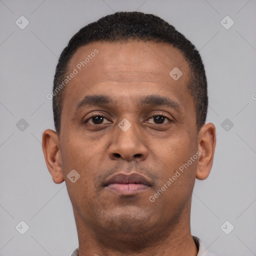 Neutral black young-adult male with short  brown hair and brown eyes