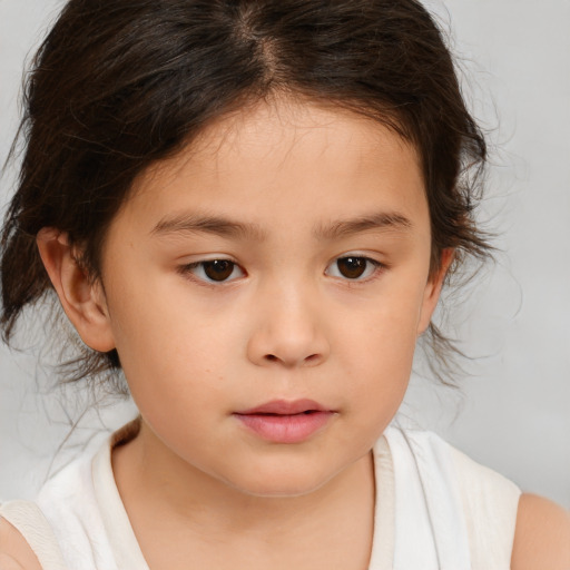 Neutral white child female with medium  brown hair and brown eyes