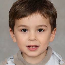 Joyful white child male with short  brown hair and brown eyes