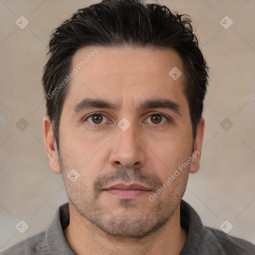 Neutral white adult male with short  brown hair and brown eyes