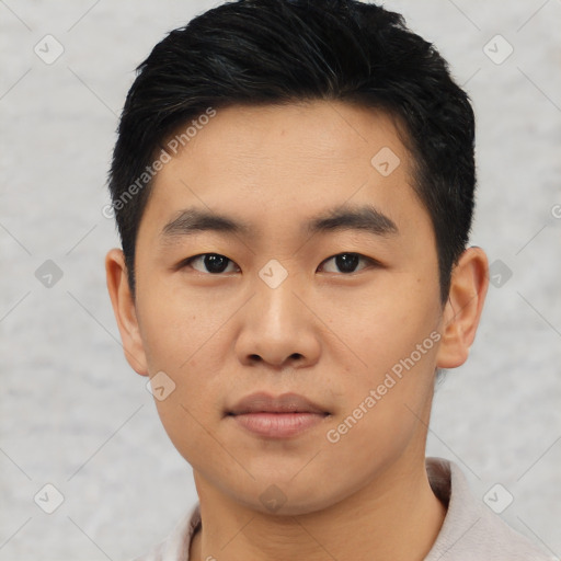 Neutral asian young-adult male with short  black hair and brown eyes