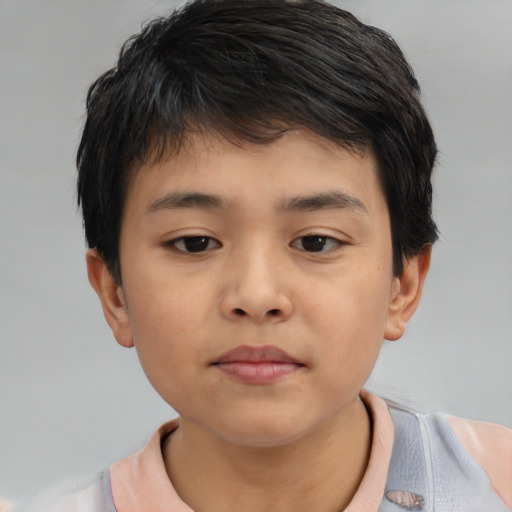 Neutral asian child male with short  brown hair and brown eyes