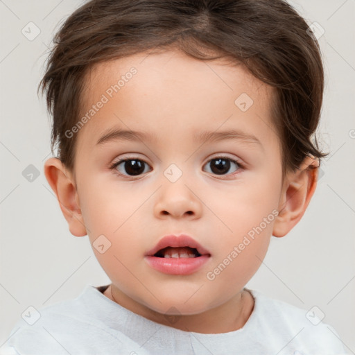 Neutral white child female with short  brown hair and brown eyes