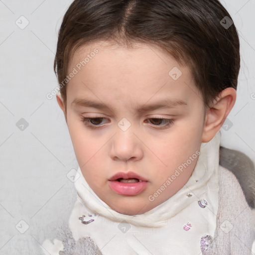 Neutral white child female with short  brown hair and brown eyes