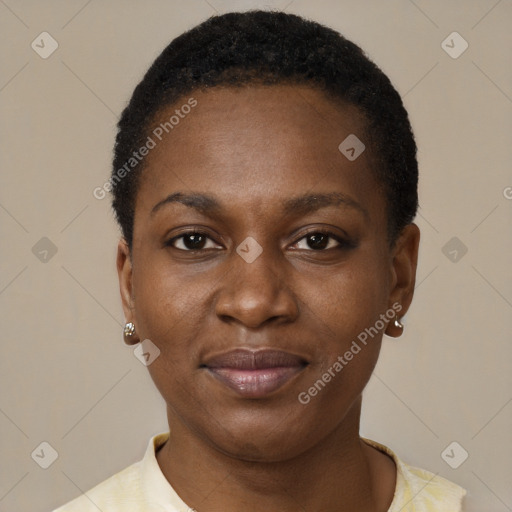 Neutral black young-adult female with short  brown hair and brown eyes