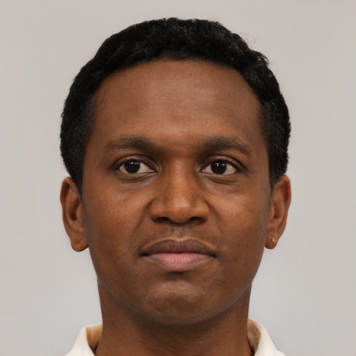 Neutral black young-adult male with short  brown hair and brown eyes