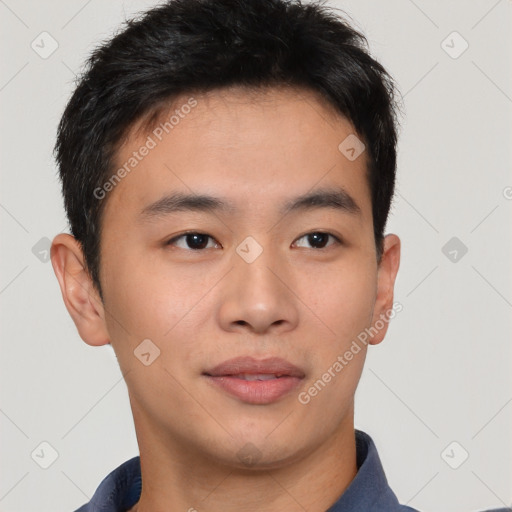 Neutral asian young-adult male with short  brown hair and brown eyes