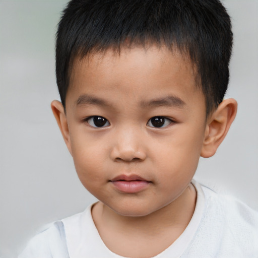 Neutral asian child male with short  brown hair and brown eyes