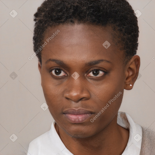 Neutral black young-adult female with short  brown hair and brown eyes