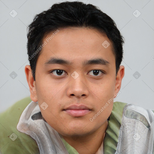 Neutral asian young-adult male with short  brown hair and brown eyes