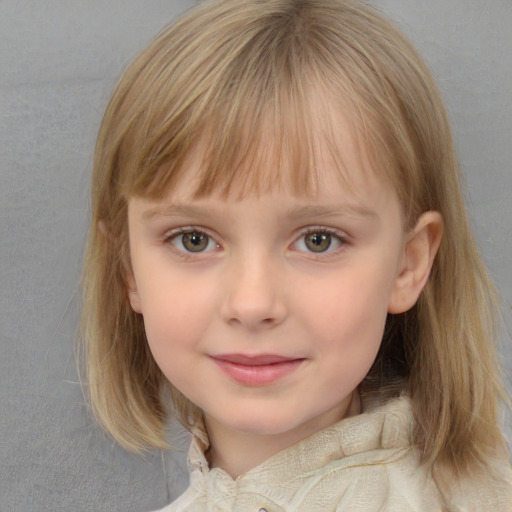 Neutral white child female with medium  brown hair and grey eyes