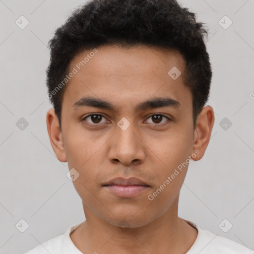 Neutral asian young-adult male with short  brown hair and brown eyes