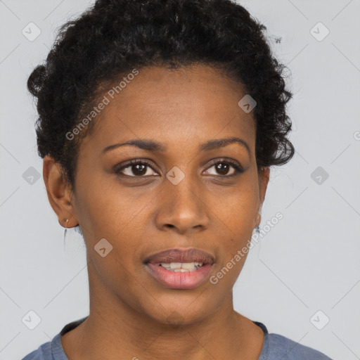 Neutral black young-adult female with short  brown hair and brown eyes