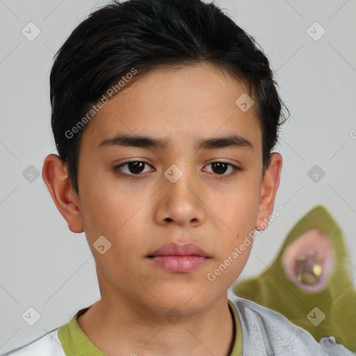 Neutral asian young-adult female with short  brown hair and brown eyes