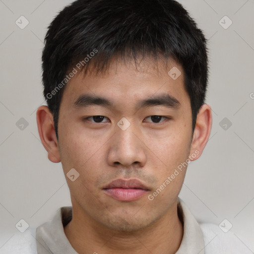 Neutral asian young-adult male with short  brown hair and brown eyes