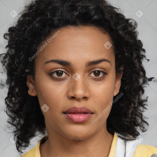 Neutral black young-adult female with medium  black hair and brown eyes