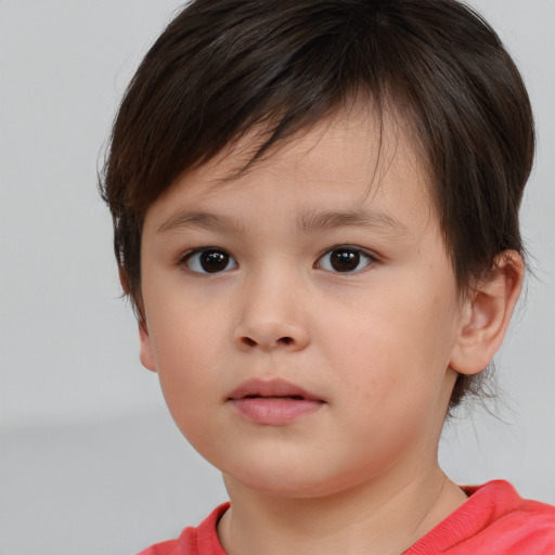 Neutral white child female with short  brown hair and brown eyes