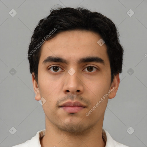 Neutral asian young-adult male with short  black hair and brown eyes